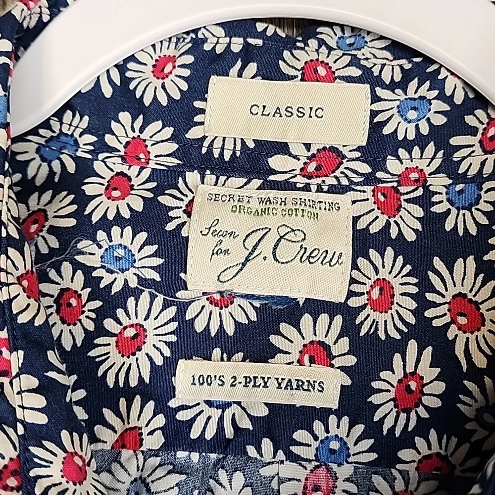 J. Crew 100s 2 Ply Yarns Secret Wash Shirting Slim Size Large Organic Cotton‎